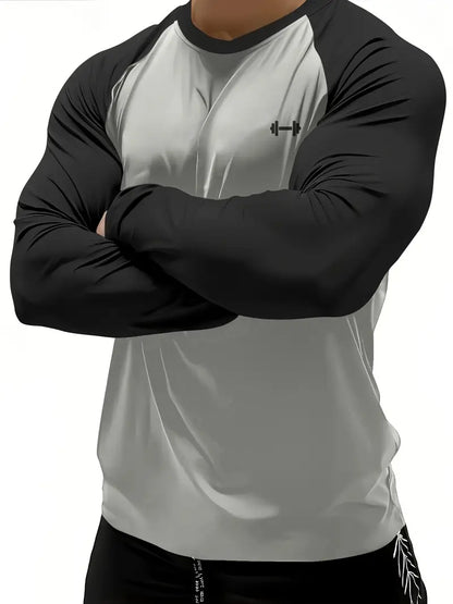 Slim-Fit Athletic Long Sleeve T-Shirt grey and black