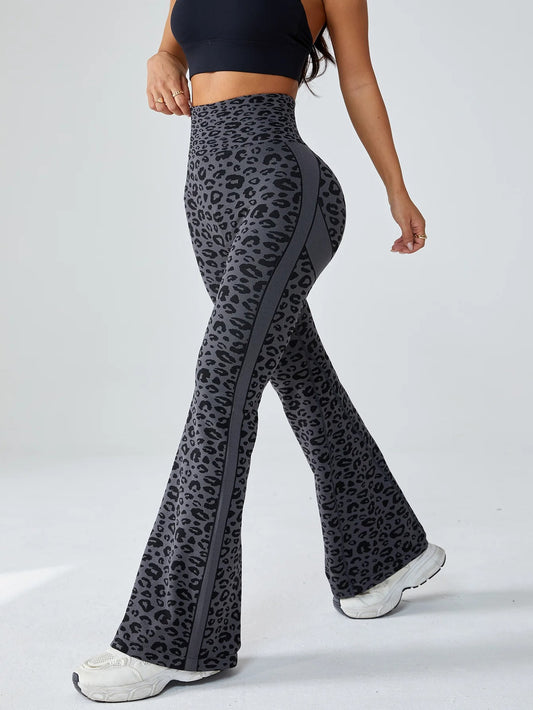 Retro Leopard Seamless High-Waist Flare Yoga Pants CL01