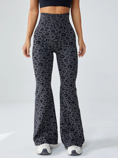 Retro Leopard Seamless High-Waist Flare Yoga Pants CL01