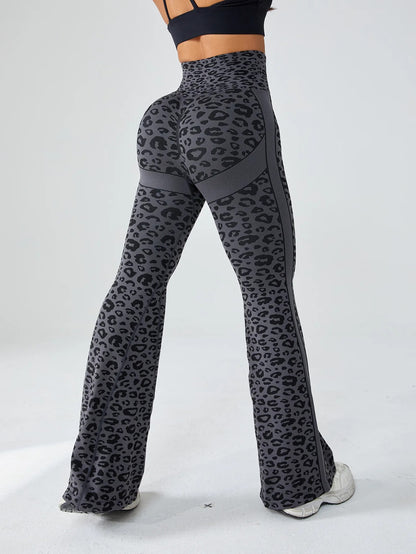 Retro Leopard Seamless High-Waist Flare Yoga Pants CL01