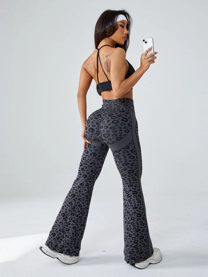 Retro Leopard Seamless High-Waist Flare Yoga Pants CL01