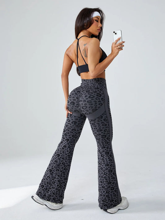 Retro Leopard Seamless High-Waist Flare Yoga Pants CL01